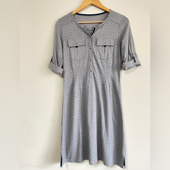 Patagonia Gray Kamala Henley Dress women Sz Small Organic Cotton Roll Tab Sleeve - Picture 2 of 8